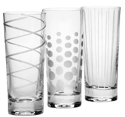 Mikasa Tall Highball Bar Drink Glasses Cheers Collection Set 3 Etched Tumblers • $28