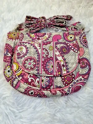 Vera Bradley Paisley Meets Plaid Shoulder Crossbody Bag ID Purse Pink Gray • $10