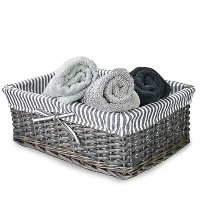 Wicker Basket Large Grey Striped Lining Storage Organiser Hamper Shelf | M&W • £14.99