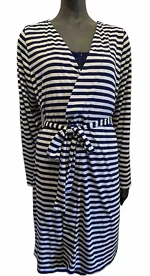 Bump In The Night Large Maternity/nursing Robe And Nightgown Blue White Striped • $25