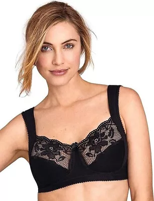 Miss Mary Of Sweden Wide Shoulder Cotton Bra UK 44G Black 2105 • £32