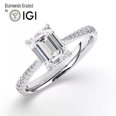 IGI 3 CT  Solitaire Lab-Grown Emerald Diamond Engagement Ring950 Platinum • $2576