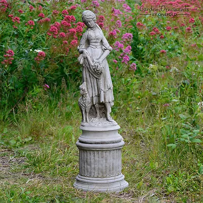 Shepherdess Garden Statue On Column Detailed Hand Cast Stone Garden Ornament • £99.90