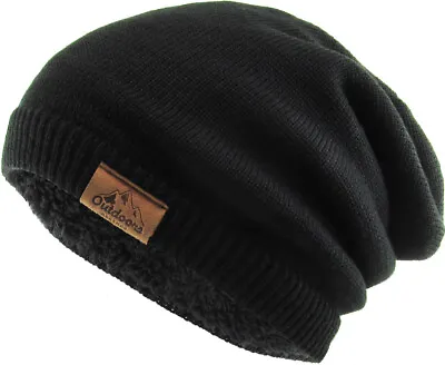 Slouch Baggy Beanie Sherpa Fleece Lined Unisex Ski Hat Knit Winter Skully • $9.99