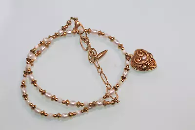 Michal Golan Necklace Gold Brass Victorian Style Jewelry Heart Pearl • $49.99