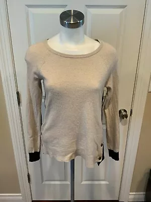 J. Crew Tan Crew Neck Color Block Side Button Sweater Size Medium • $15.75