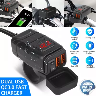 QC3.0+PD Motorcycle Dual USB Phone GPS Fast Charger Adapter Voltmeter Waterproof • $13.94