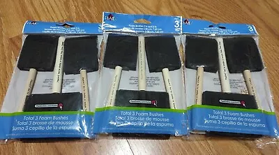 Lot Of 9 Pieces (3 Packages) Of Plaid Foam Brushes 2  & 3 Inch Wooden Brush • $7.99