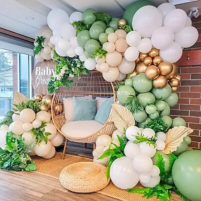 139pcs Sage Green Gold Peach Balloons Arch Garland Kit Baby Shower Wild One • $32.99