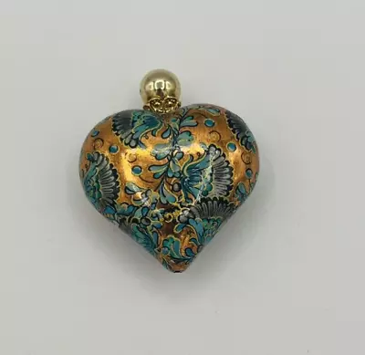 Mexican Wooden Heart Teal And Gold Pendant • $16