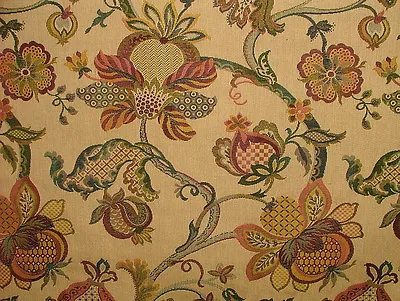 Jacobean Garden Gold Woven Tapestry Jacquard Curtain Upholstery Designer Fabric • £2.99