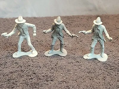 M~ Marx Western Town Playset Hard Plastic Gray Figures Lot Of 3 • $9.99