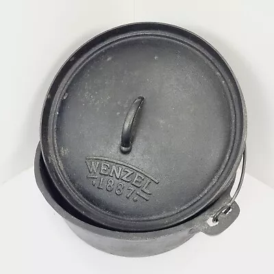 WENZEL 1887 Cast Iron Dutch Oven Roaster Camping W/ Lid Bail Handle 12  Diameter • $99.99