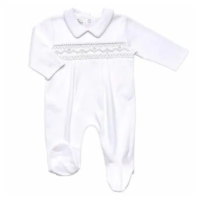 £13.49 • Buy White Smocked Sleepsuit Baby Boy Girl Unisex  Spanish Style Babygrow 0-3 Months