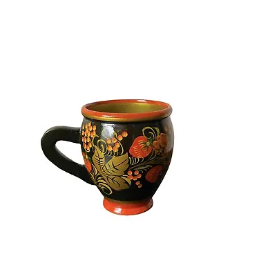 Vintage Handpainted Folk Art Wooden Cup USSR Red Gold Black • $6.99