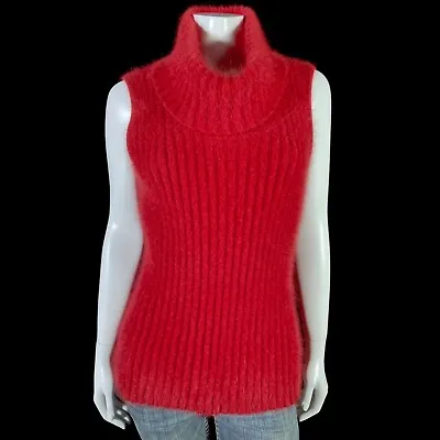 52% Angora Fuzzy Vintage HILLARD & HANSON Red Stretchy Cowl Sweater 34 In Bust • $64.99