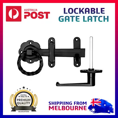 Black Lockable Gothic Ring Gate Latch Set Single Timber Metal Door 175mm AU • $38.95