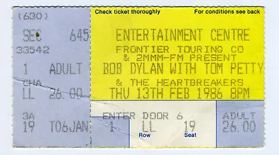 Bob Dylan With Tom Petty & The Heartbreakers 1986 Sydney Concert Ticket Stub • $160