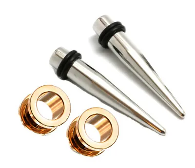 7/16 11mm Steel Tapers Gold Screw Tunnels Ear Stretching Gauging Kit Gauge Plug • $18.49