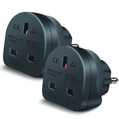 £8.99 • Buy Black 2-Pin To 3-Pin UK Adapter Plug Socket Converter EU European Euro Europe