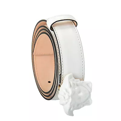 Versace Women's White 100% Leather Medusa Head Decorated Buckle Belt US 34 IT 85 • $319.99