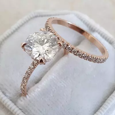 £178.70 • Buy 2.98 TCW Round Cut Moissanite Bridal Set Engagement Ring 14K Rose Gold Plated