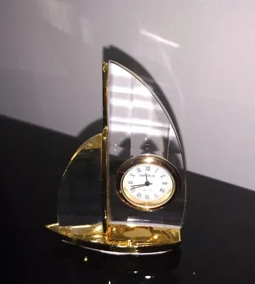 🎄 Miniature Quartz Clock Brass Crystal Yacht Sailboat Gift Boxed • $28.35