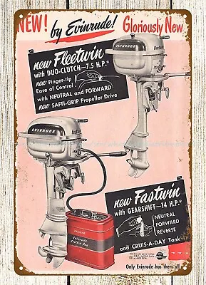 1950 EVINRUDE Fleetwin Fastwin Outboard Motors Metal Tin Sign Metal Work Wall • $18.90