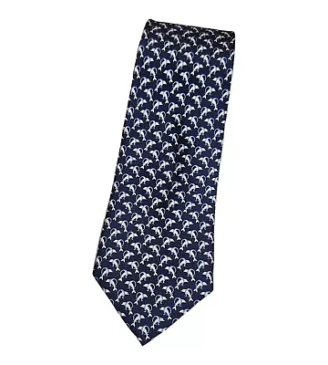 SALVATORE FERRAGAMO Men's 100% Silk Necktie LUXURY Tie Blue Dolphin W:3.5  EUC • $65