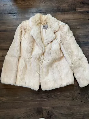 Split End Ltd Vintage Genuine Rabbit Fur Coat Jacket Size M Cream • $55