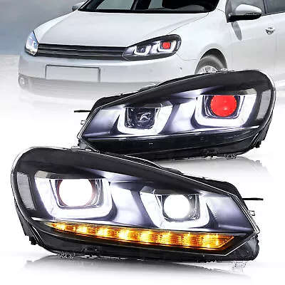 2X LED Headlights For 2010-2014 Volkswagen MK 6 Golf 6 Sequential DRL Demon Eyes • $251.95