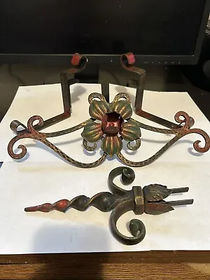 Original Antique Art Deco Cast Iron & Steel Painted Curtain Rod Drapery Brackets • $29.95