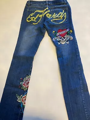 Ed Hardy By Christian Audigier Jeans Love Kills Slowly Skull Heart Embroidery 28 • $89.99