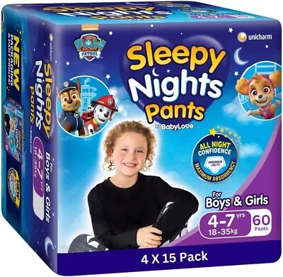 BabyLove SleepyNights Pants 4-7 Years (18-35kg) 60 Pieces (4 X 15 Pack) New • $83.77