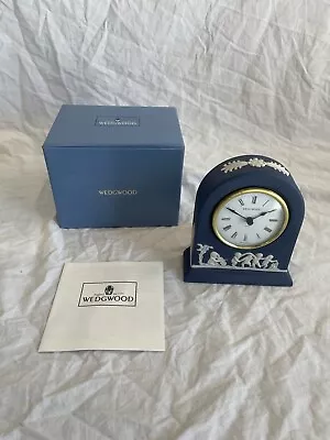 WEDGWOOD BLUE JASPER WARE MINI CLOCK NEW In Box Grecian Clock #7621 Beautiful 😍 • $84.84