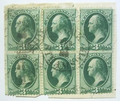 STEAM SHIP ( N. YORK ) - FANCY CANCELS On BANKNOTE BLOCK Of 6 On PIECE - RARE ! • $425