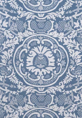 Thibaut Damask Linen Weave Fabric- Earl Damask / Blue 1.55 Yd W710837 • £104.72