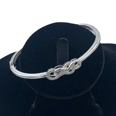 Signed Vintage Sterling Silver Diamond Double Infinity Knot Bangle Bracelet • $68.87