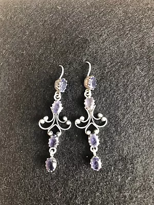 Antique Look Iolite Sterling Silver Drop Earrings • £19.99