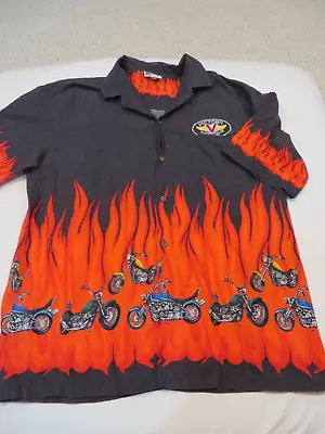 Vtg Flame Motorcycle Hawaiian Button Down Shirt XL Aloha Republic Victory Patch • $19.99