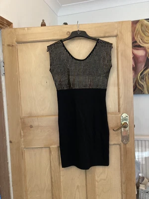 AMERICAN APPAREL Black Gold Lurex Striped Stretch Bodycon Dress Size M UK 10 12 • £12