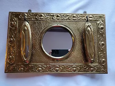 Antique/vintage Brass Wall Mirror With Two Lint Brushes.  Extremely Unique Piece • $190