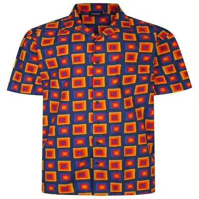 Espionage Men's Big Size Retro Print Shirt  (SH392) In Navy/Multi 2XL To 8XL • £33.53