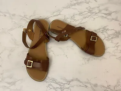 Montego Bay Club Brown Faux Leather Strappy Sandal Women's 7 Brown Gold H • $20.08