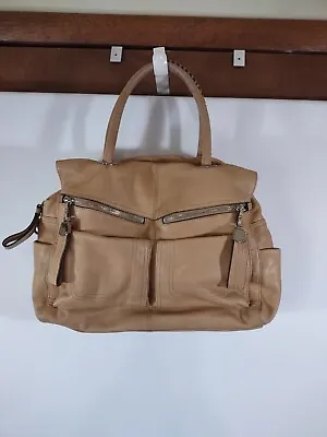 B Makowsky Tan Leather Satchel/Bag Lots Of Pockets & Zippers #5578 • $18