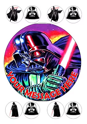 Darth Vader / Star Wars  Personalise Cake Round Edible Icing 7.5  + 8 Cupcake  • £4.25