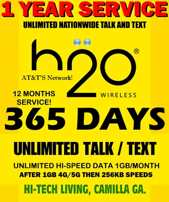 H2o H20 Wireless Sim ⭐ And Full ▶year Service Unlimited T/t ⭐ 12 Gb 4g/5g Data ❤ • $125