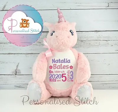 Personalised Soft Toy Unicorn Teddy Bear Embroidered New Baby Gift Birthday  • £30.46