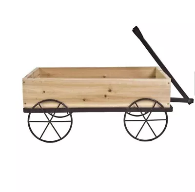 Vigoro Wood Wagon Flower Planter Stand W/Wheels Home Garden Outdoor Decor New • $45.95