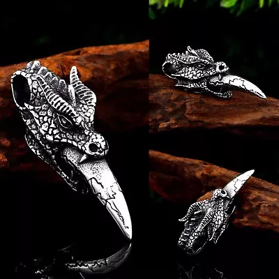 Mens Punk Dragon Tooth Pendant Necklace Animal Jewelry Stainless Steel Chain 24  • $11.99